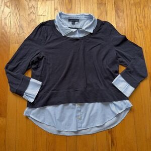 Tommy Hilfiger Shirt XXL Blue Layered Lagenlook Collared Tunic Top Cuffs Coastal